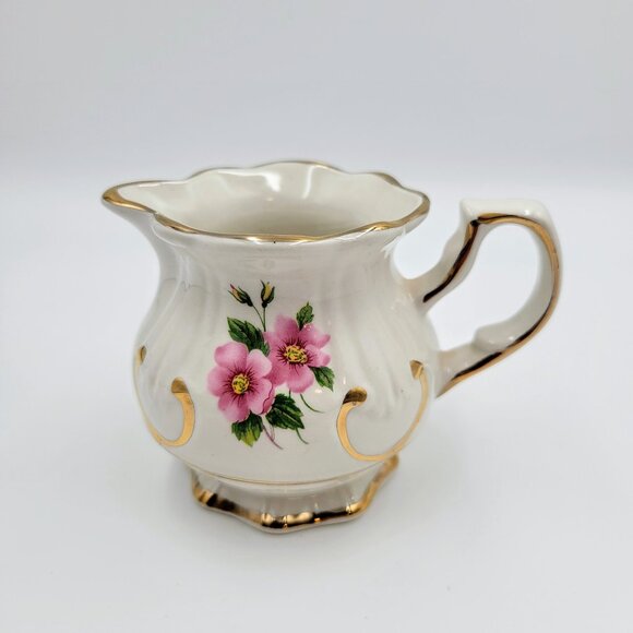 Vintage Price Kensington Creamer Alberta Rose Pink Flower Gold Cream Syrup Read - Picture 3 of 12